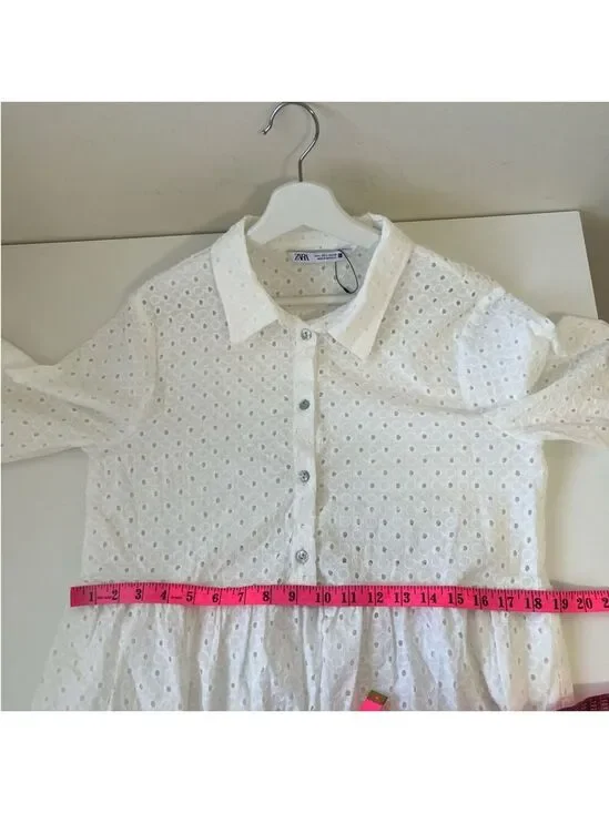 NWOT ZARA CUTWORK EMBROIDERY MIDI DRESS WHITE Size L - Picture 8 of 9